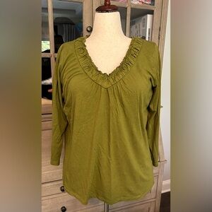 Jones New York olive gathered v-neck long sleeve top - 1X
